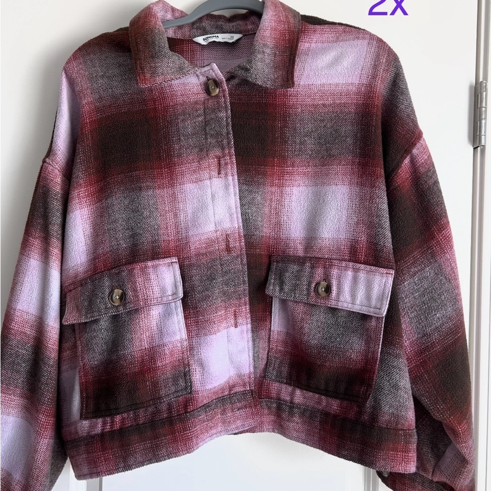 Sonoma Women's Plaid Utility Jacket in Red and Black